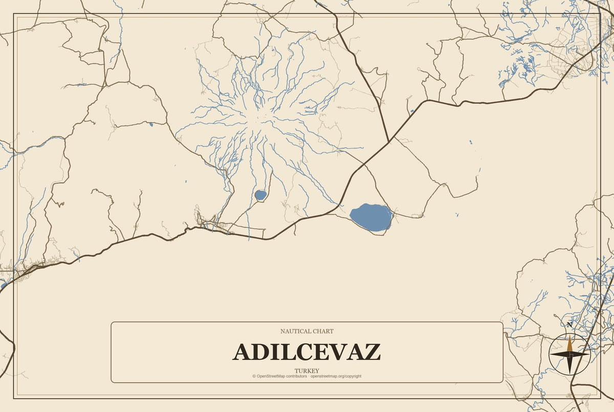 Adilcevaz, Turkey City Map Aluminum Sign in Heritage Nautical style