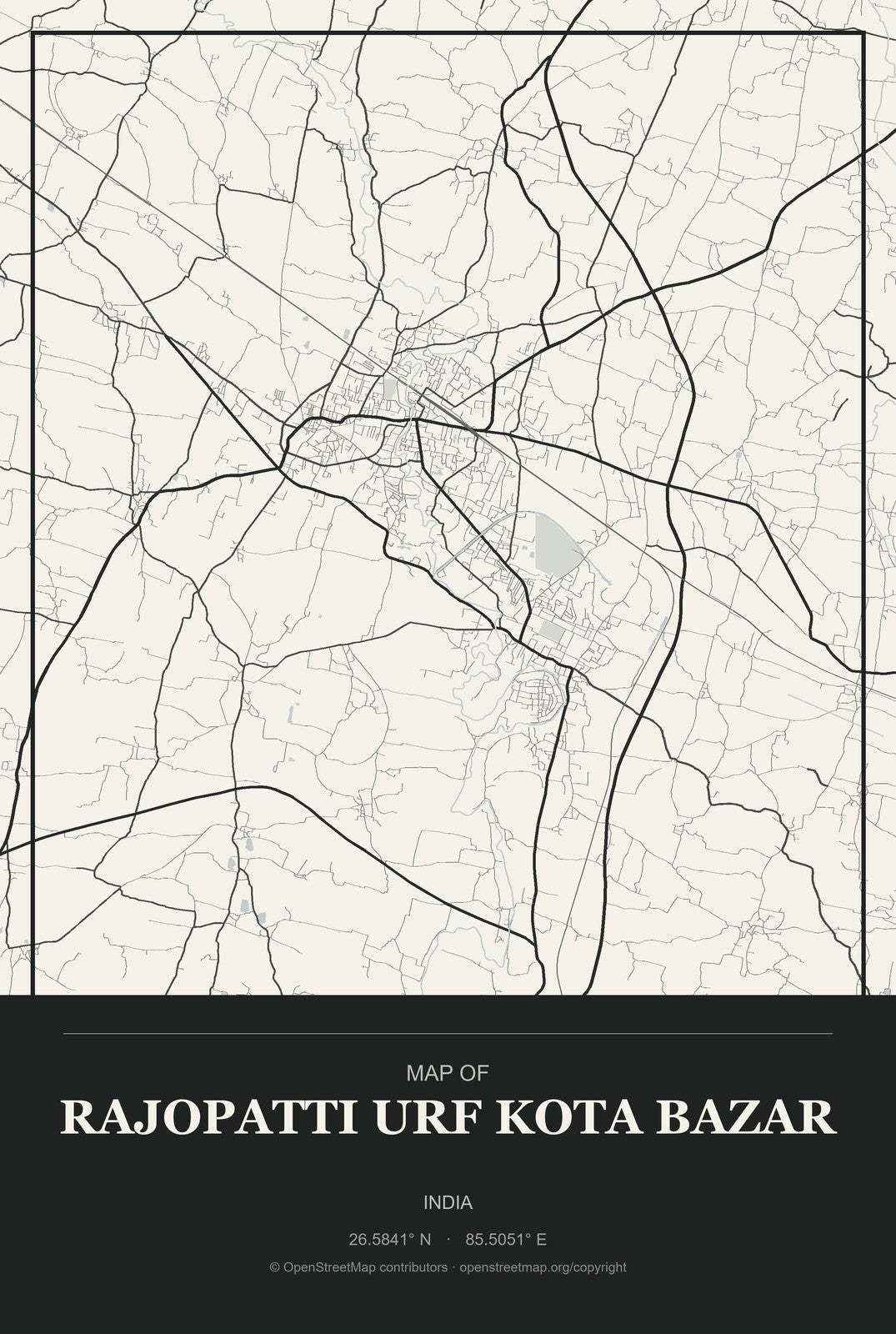 Rajopatti urf Kota Bazar, India City Map Aluminum Sign in Museum Plaque style