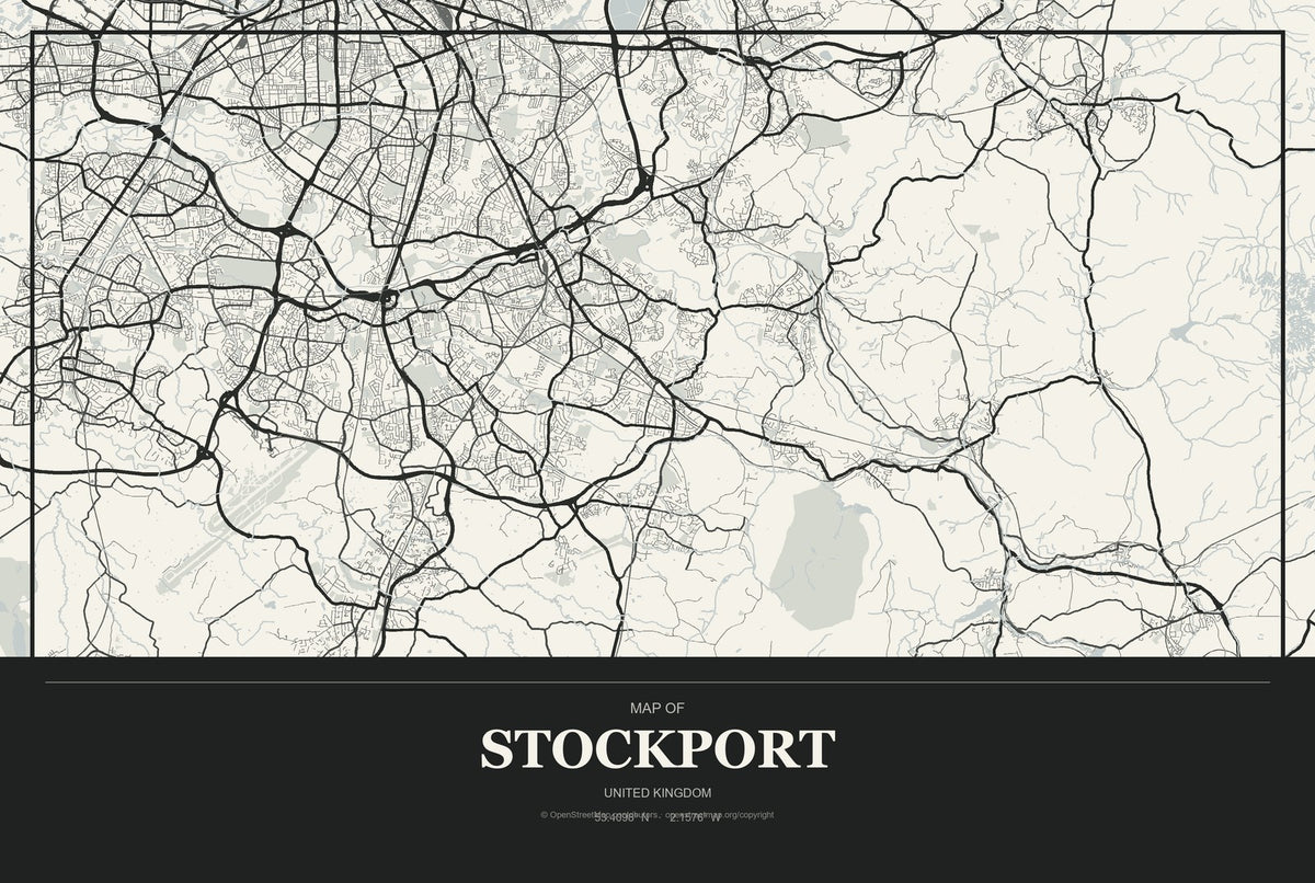 Stockport, United Kingdom City Map Aluminum Sign in Museum Plaque style