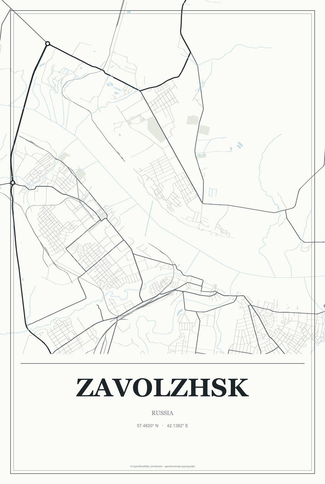 Zavolzhsk, Russia City Map Aluminum Sign in Gallery Air style