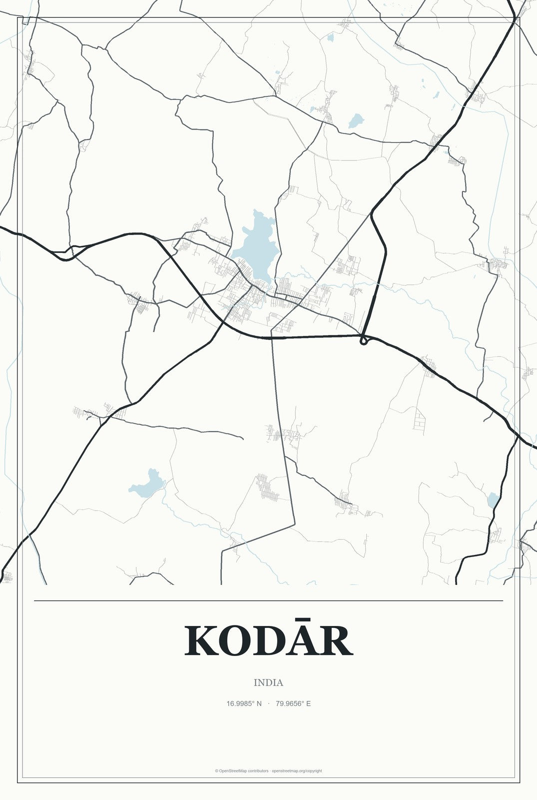 Kodār, India City Map Aluminum Sign in Gallery Air style