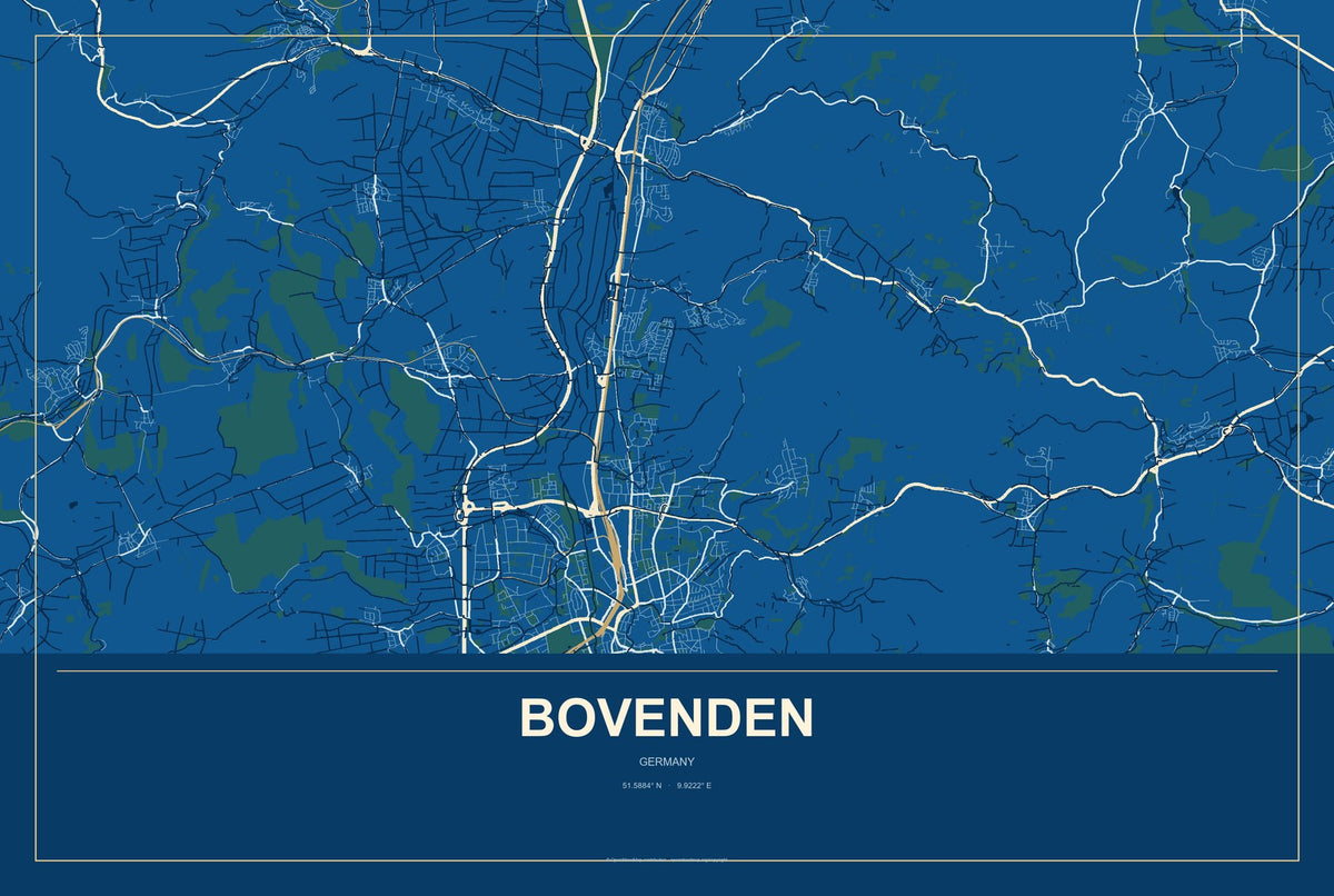 Bovenden, Germany City Map Aluminum Sign in Harbor Cobalt style