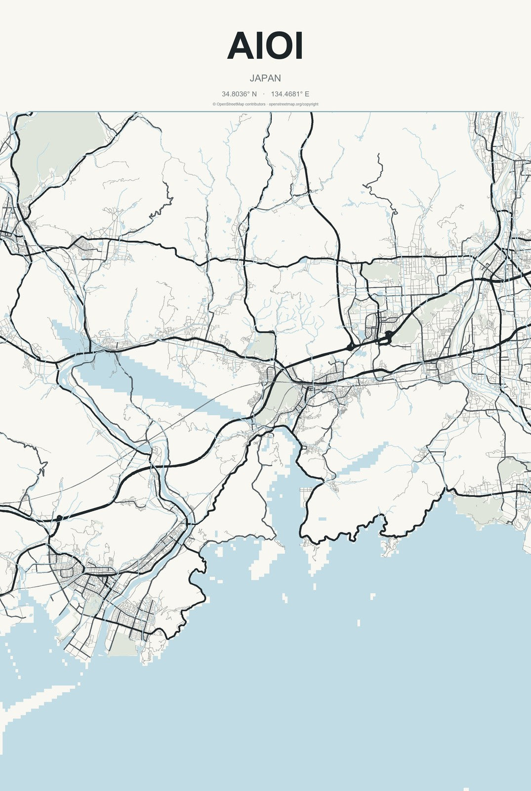 Aioi, Japan City Map Aluminum Sign in Headline Atlas style
