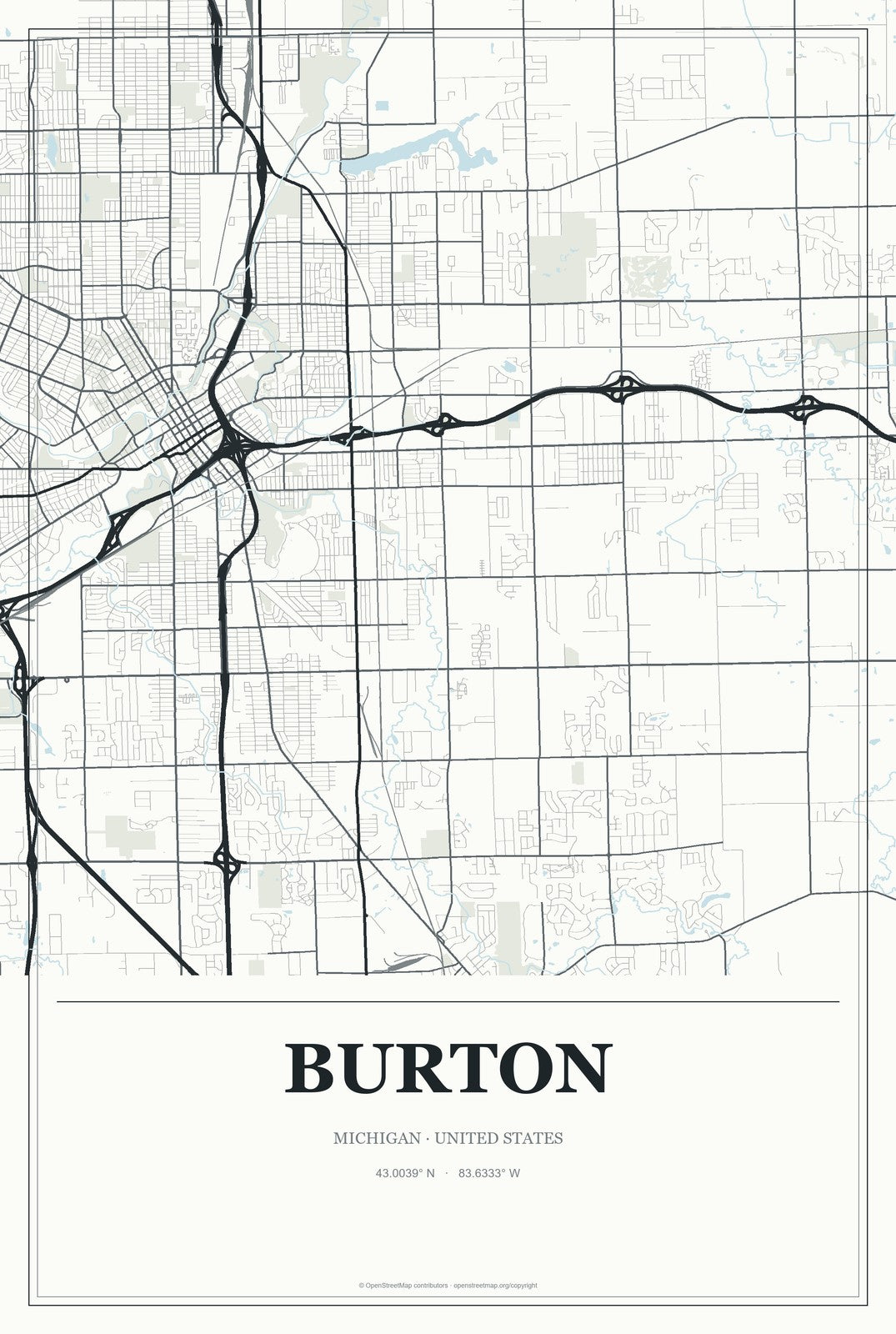 Burton, Michigan City Map Aluminum Sign in Gallery Air style