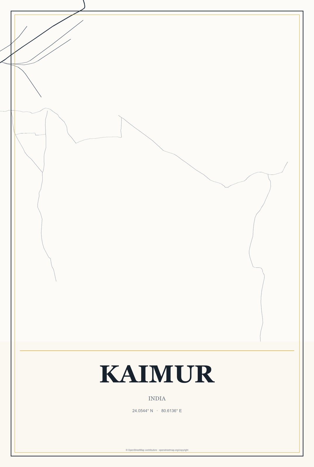 Kaimur, India City Map Aluminum Sign in Citrine Modern style