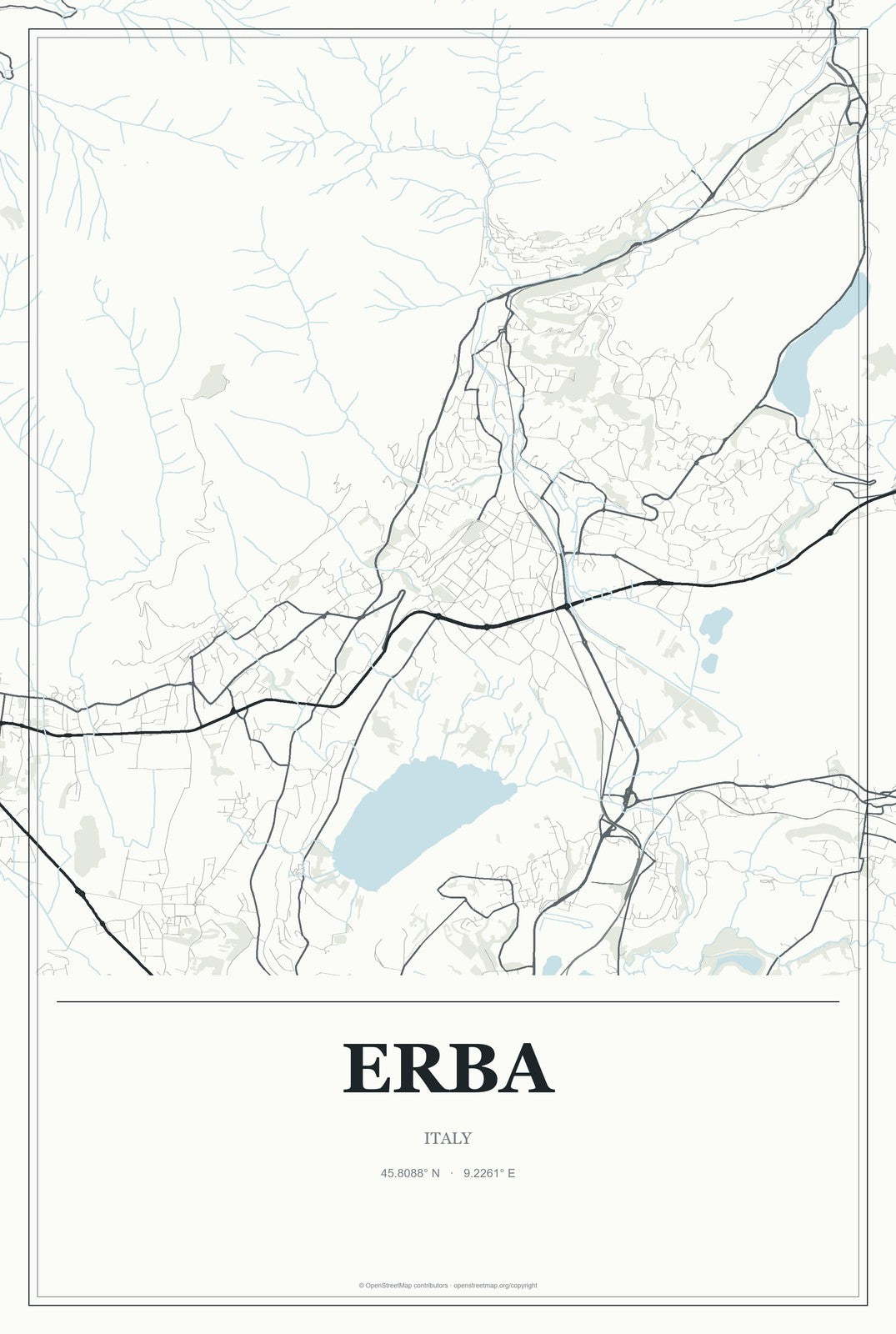 Erba, Italy City Map Aluminum Sign in Gallery Air style