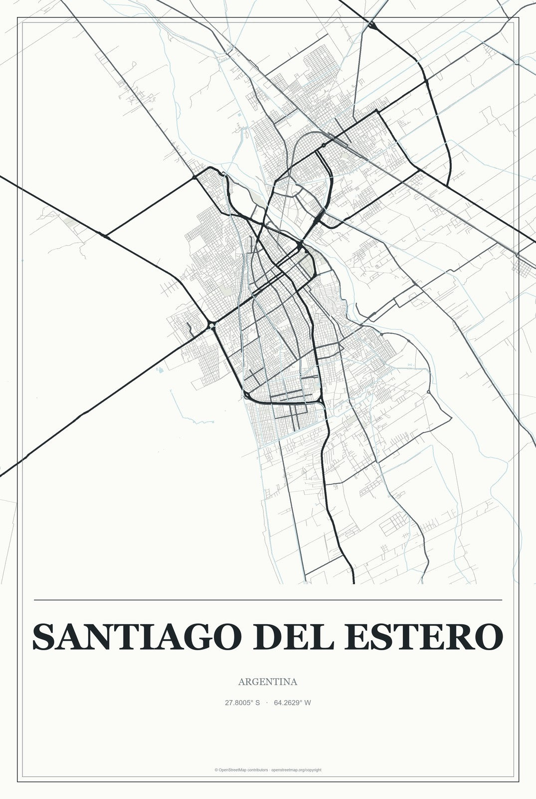 Santiago del Estero, Argentina City Map Aluminum Sign in Gallery Air style