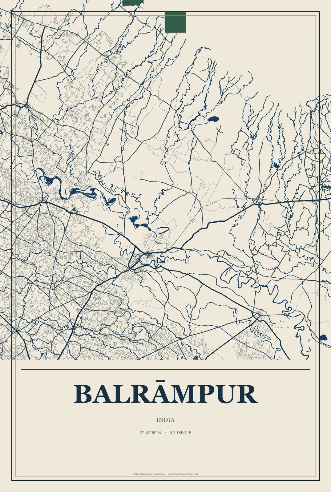 Balrāmpur, India City Map Aluminum Sign in Coastal Cutout style