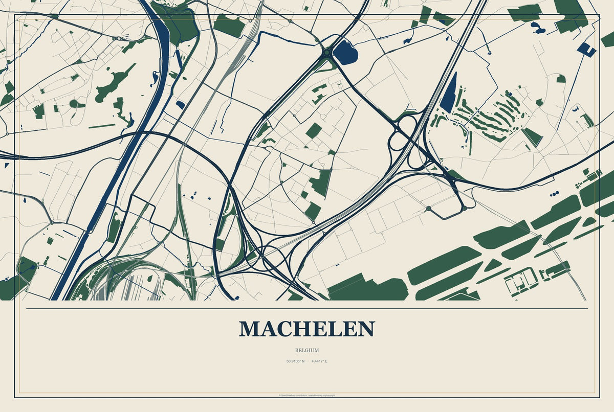 Machelen, Belgium City Map Aluminum Sign in Coastal Cutout style
