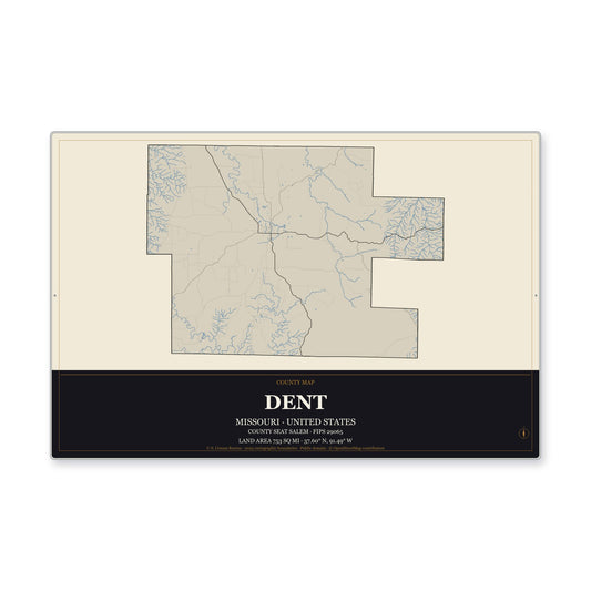 Dent County, Missouri Map Aluminum Sign in Museum Plaque style