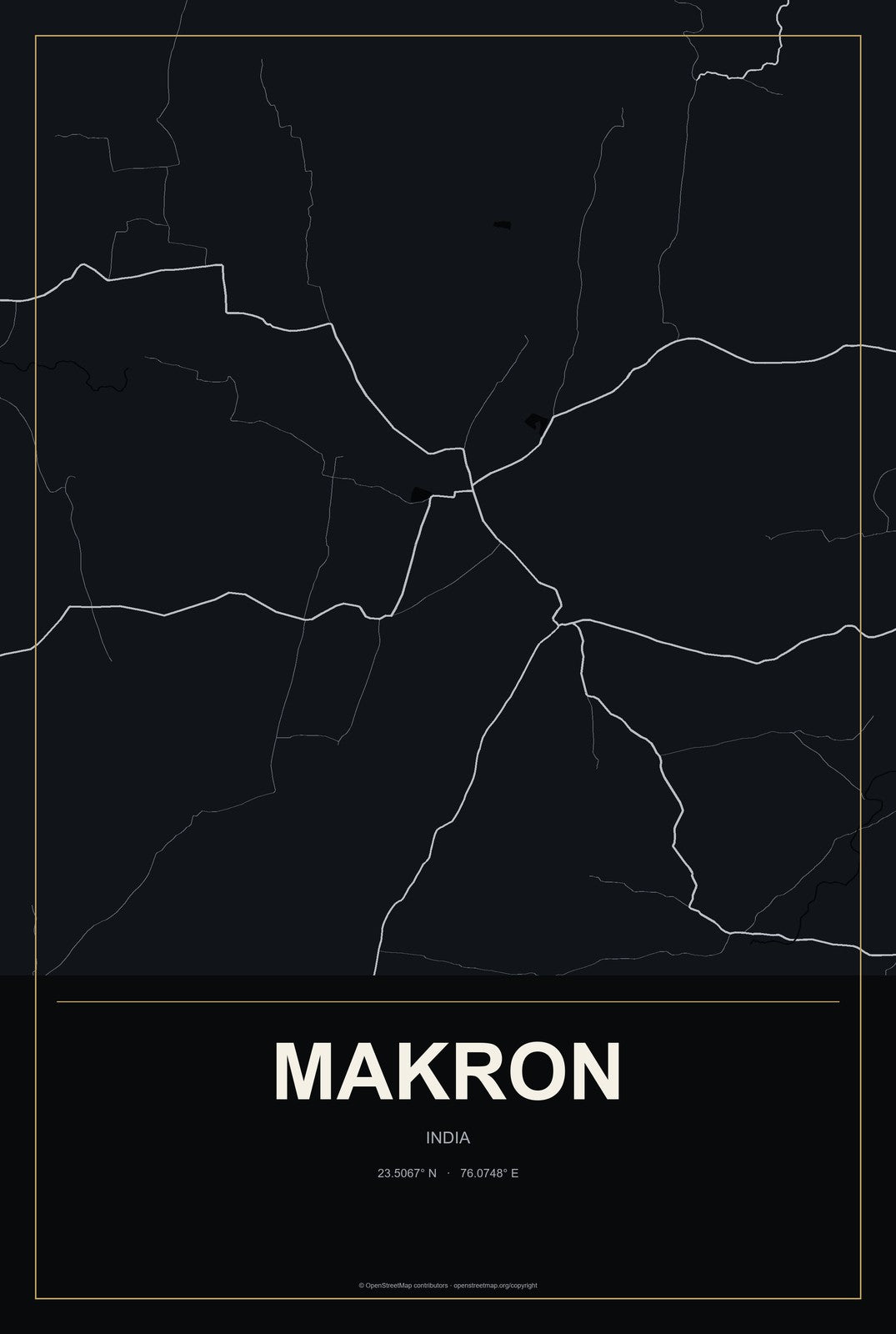 Makron, India City Map Aluminum Sign in Metropolitan Noir style
