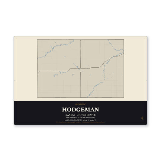 Hodgeman County, Kansas Map Aluminum Sign in Museum Plaque style