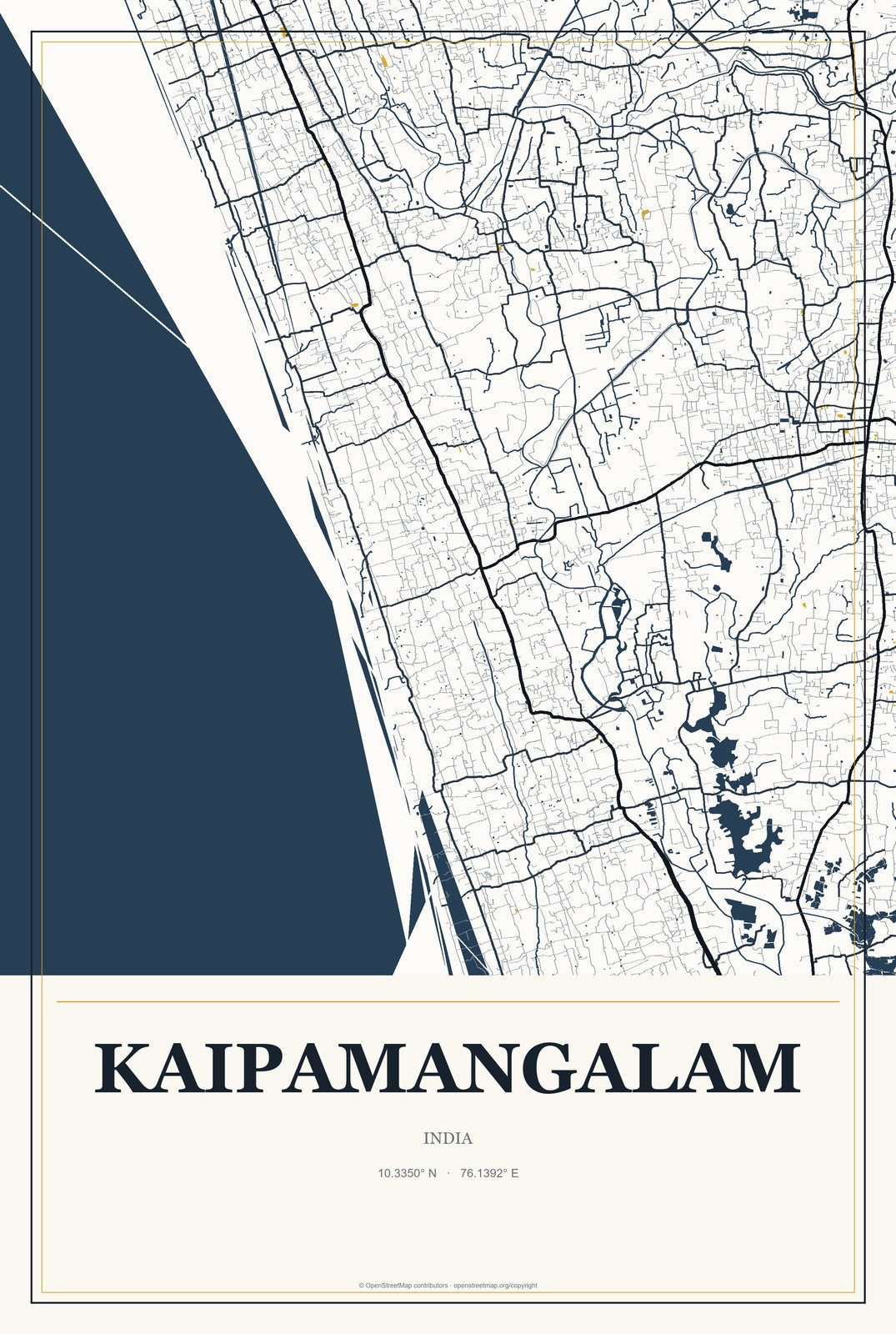 Kaipamangalam, India City Map Aluminum Sign in Citrine Modern style