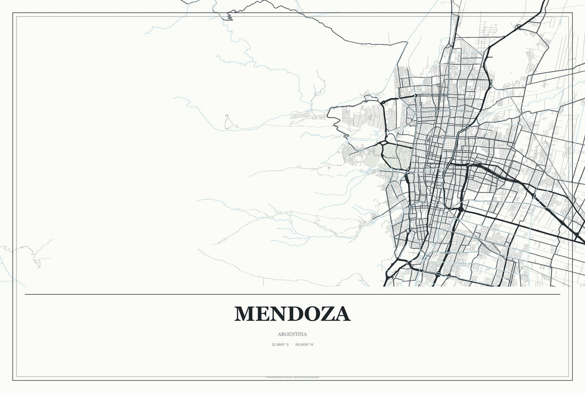 Mendoza, Argentina City Map Aluminum Sign in Gallery Air style