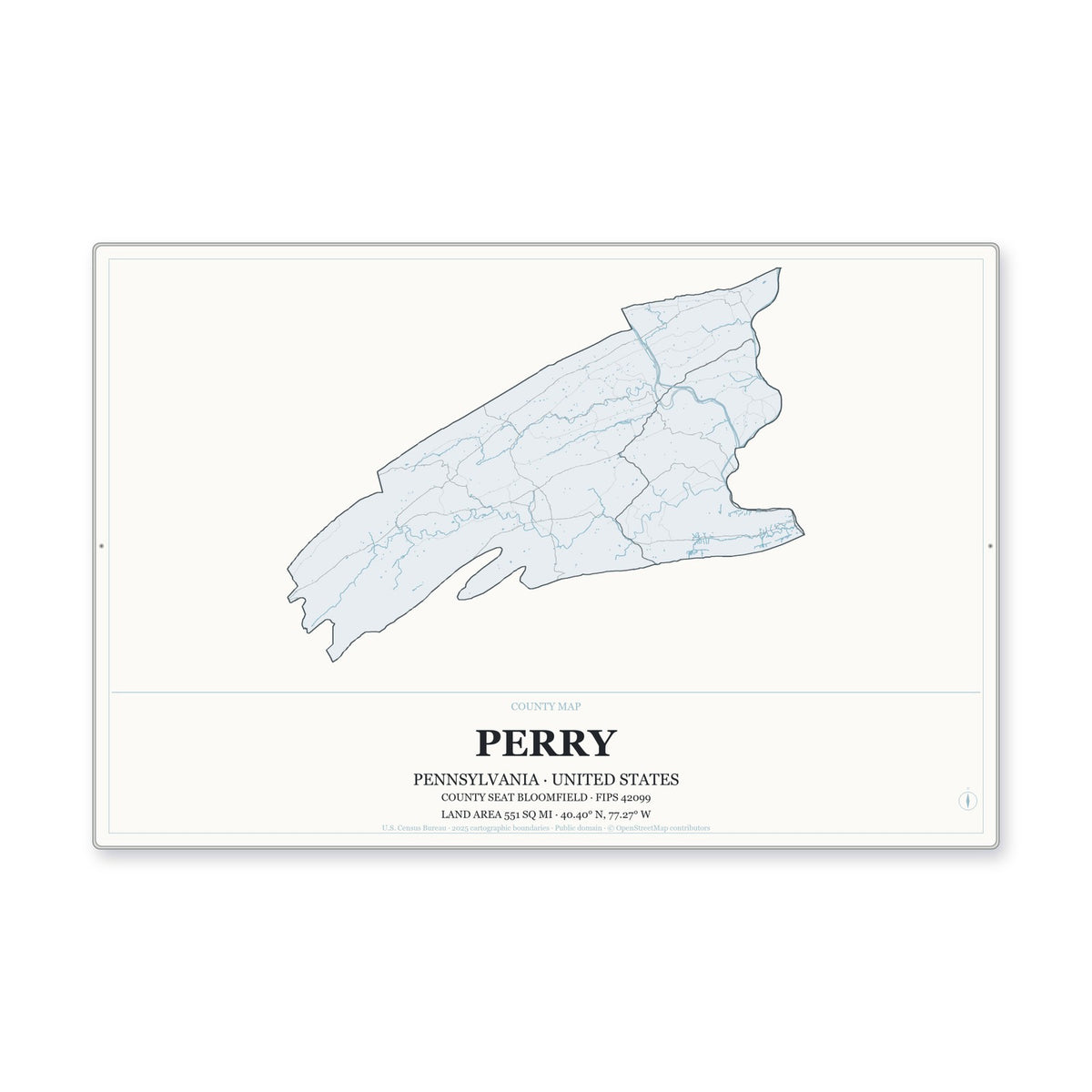 Perry County, Pennsylvania Map Aluminum Sign in Gallery Air style
