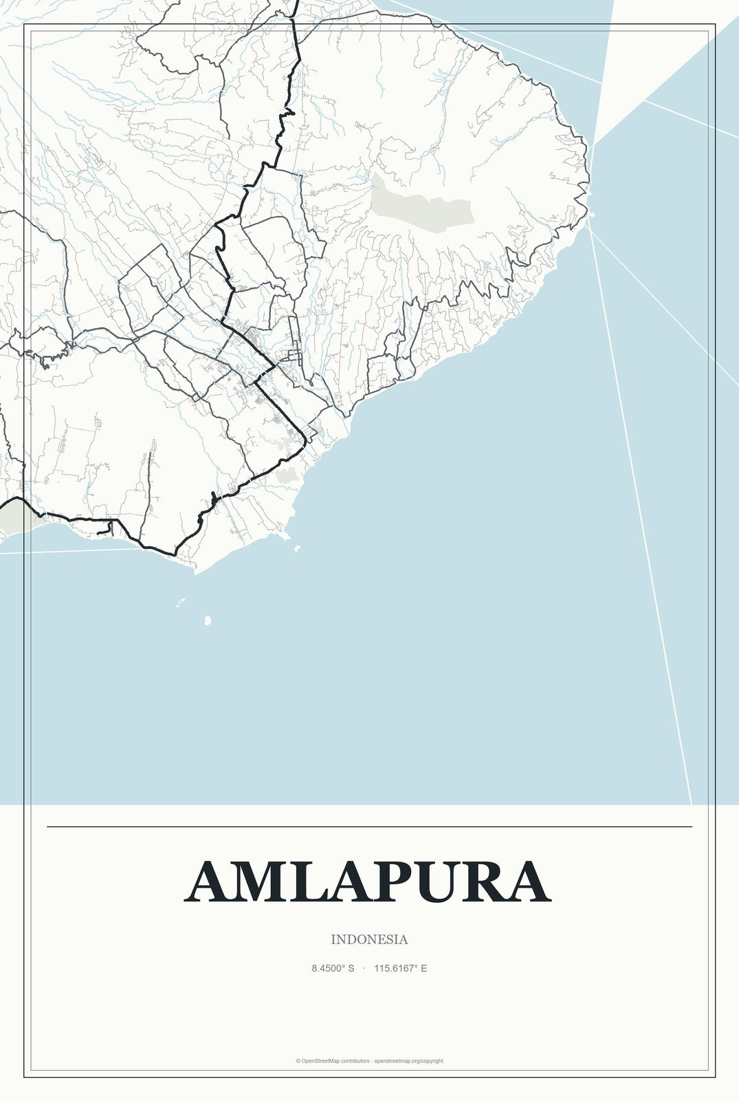 Amlapura, Indonesia City Map Aluminum Sign in Gallery Air style