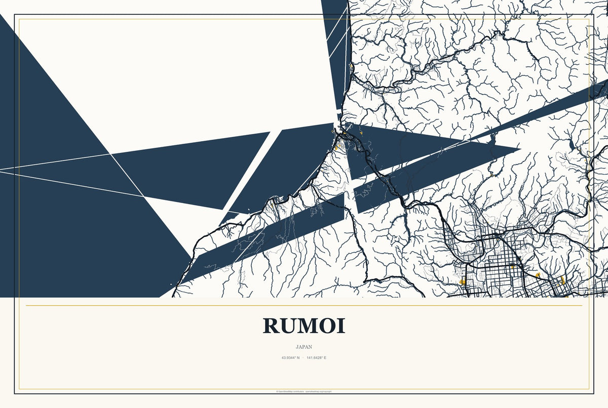 Rumoi, Japan City Map Aluminum Sign in Citrine Modern style