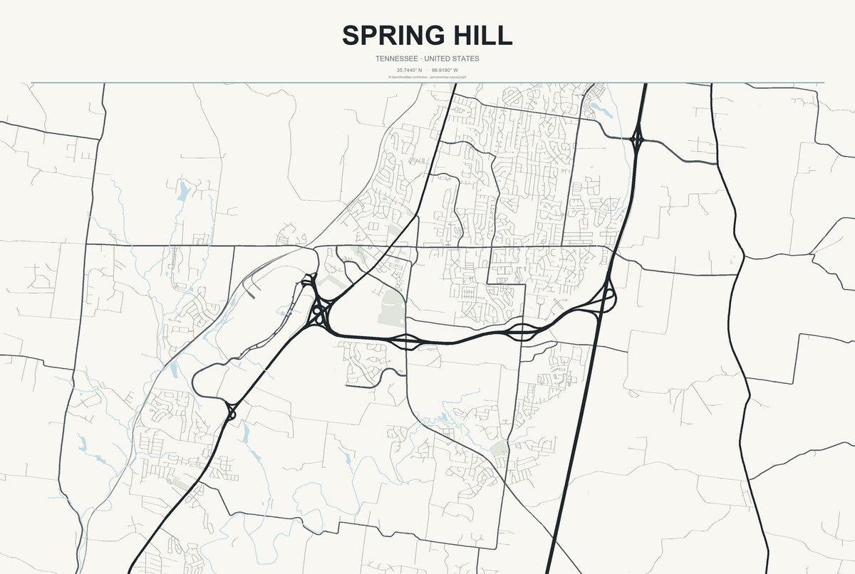 Spring Hill, Tennessee City Map Aluminum Sign in Headline Atlas style