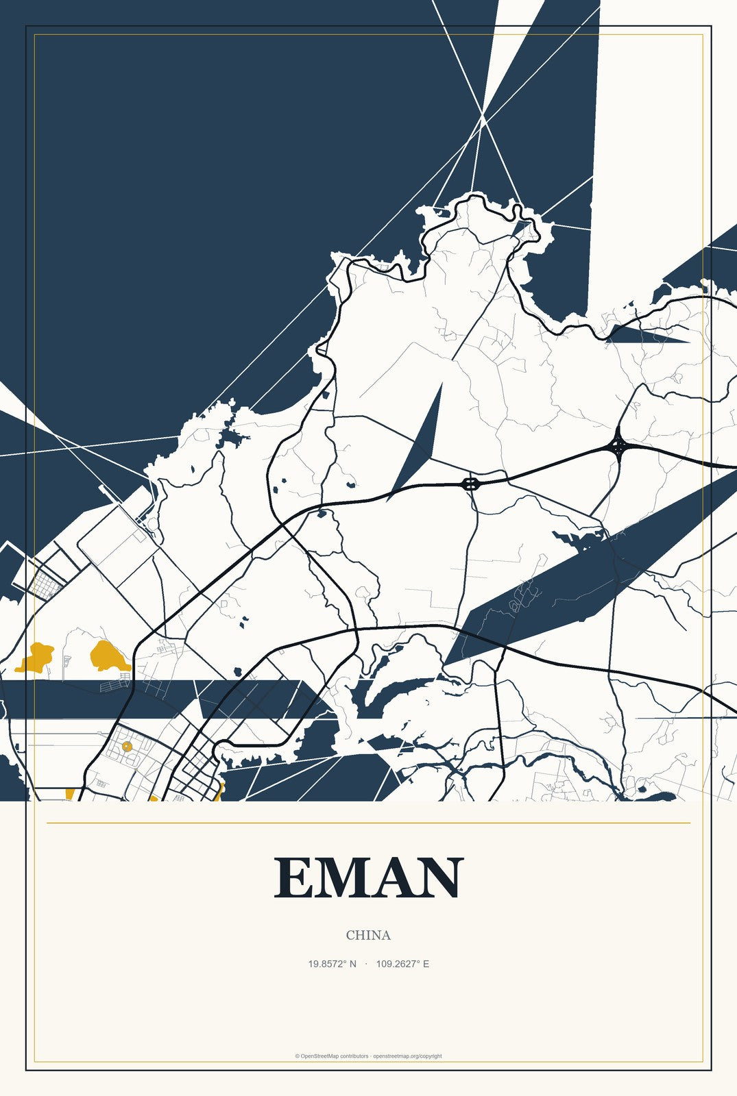 Eman, China City Map Aluminum Sign in Citrine Modern style