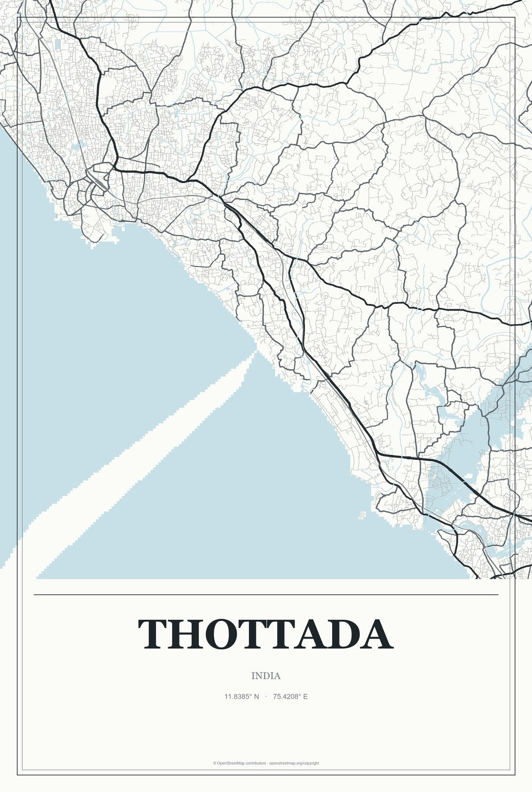 Thottada, India City Map Aluminum Sign in Gallery Air style