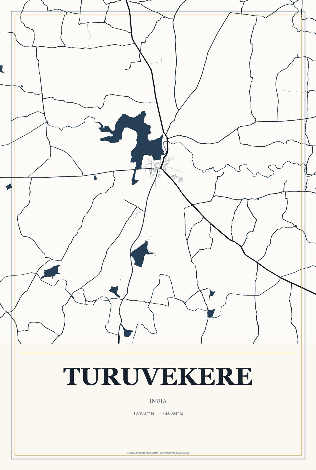 Turuvekere, India City Map Aluminum Sign in Citrine Modern style