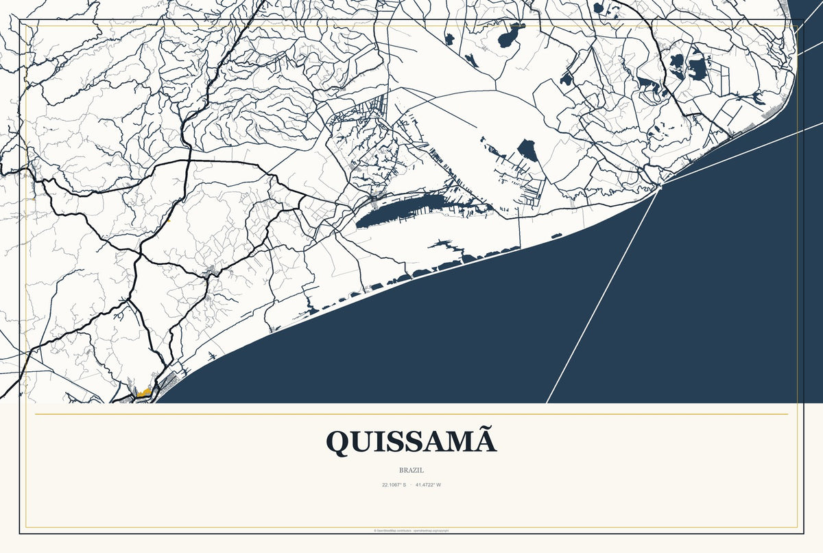 Quissamã, Brazil City Map Aluminum Sign in Citrine Modern style