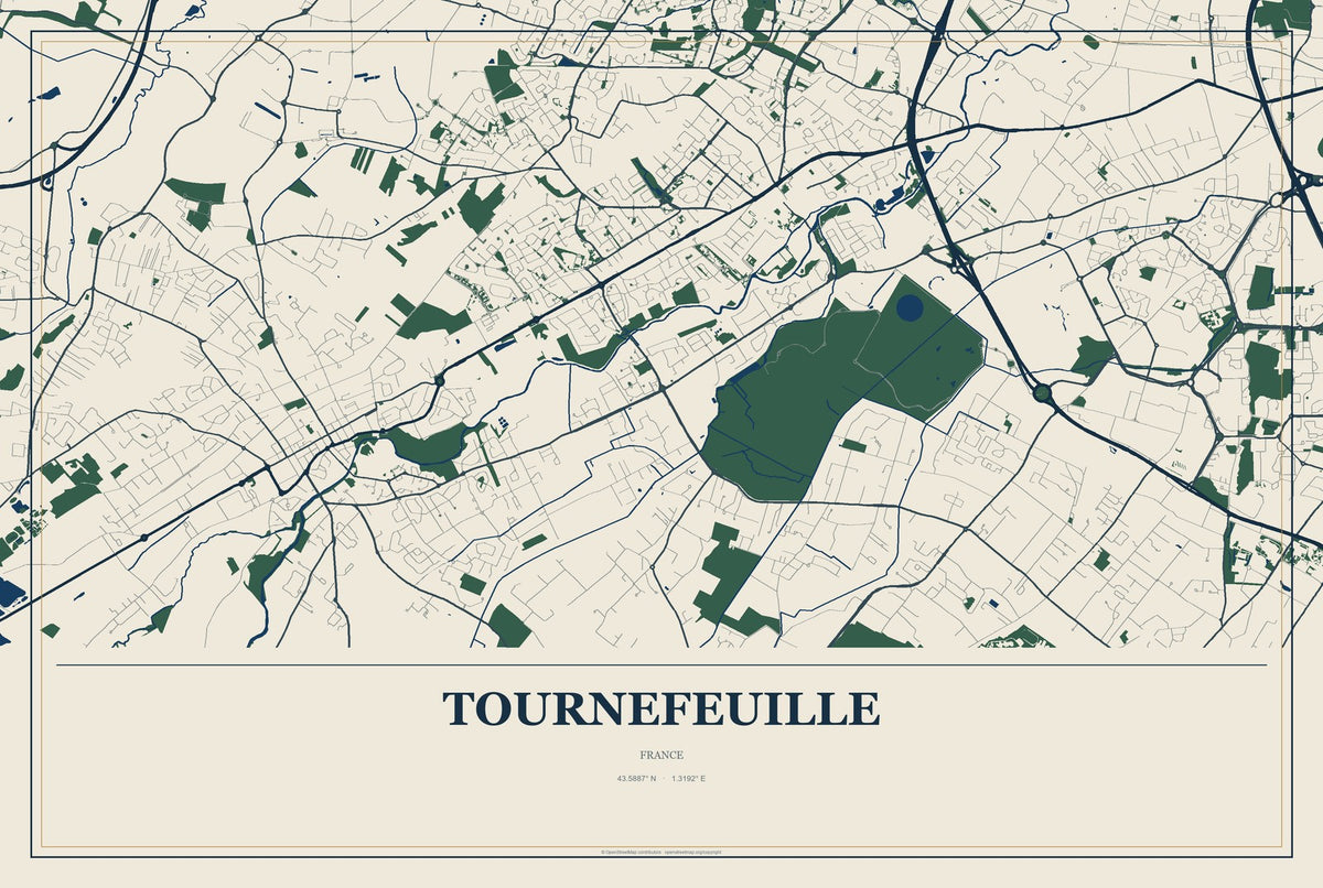 Tournefeuille, France City Map Aluminum Sign in Coastal Cutout style