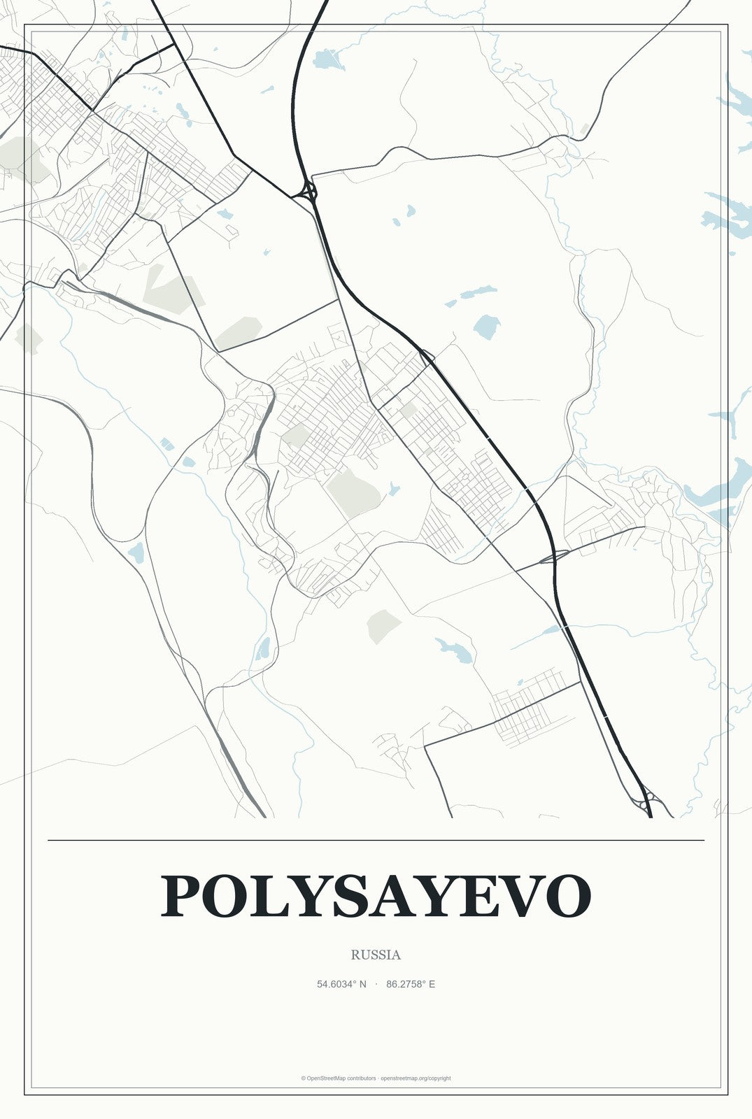 Polysayevo, Russia City Map Aluminum Sign in Gallery Air style