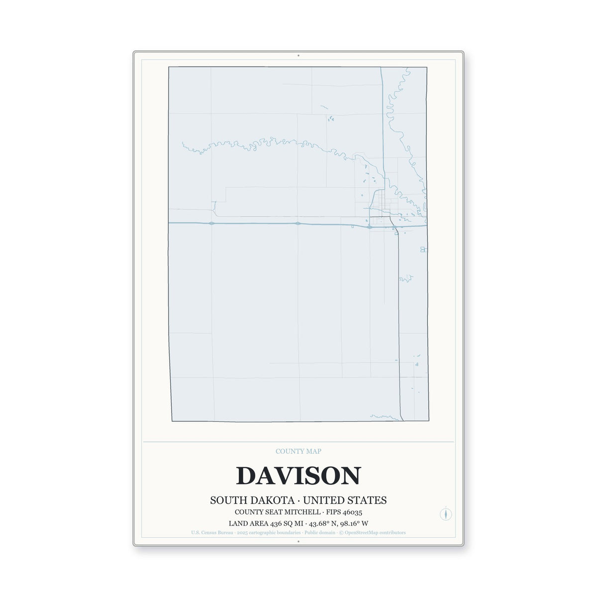 Davison County, South Dakota Map Aluminum Sign in Gallery Air style