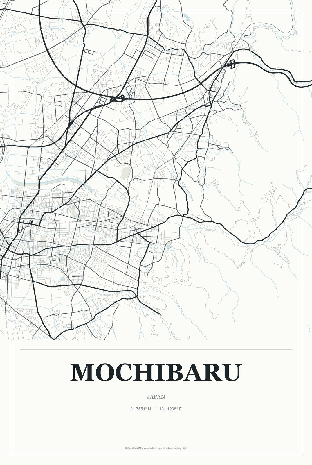 Mochibaru, Japan City Map Aluminum Sign in Gallery Air style