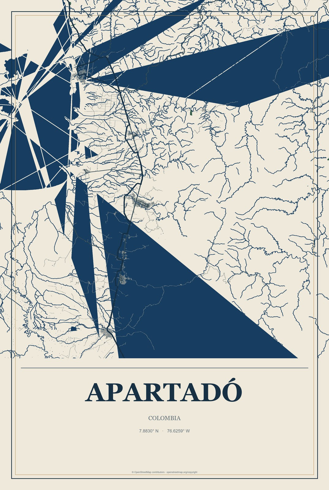 Apartadó, Colombia City Map Aluminum Sign in Coastal Cutout style