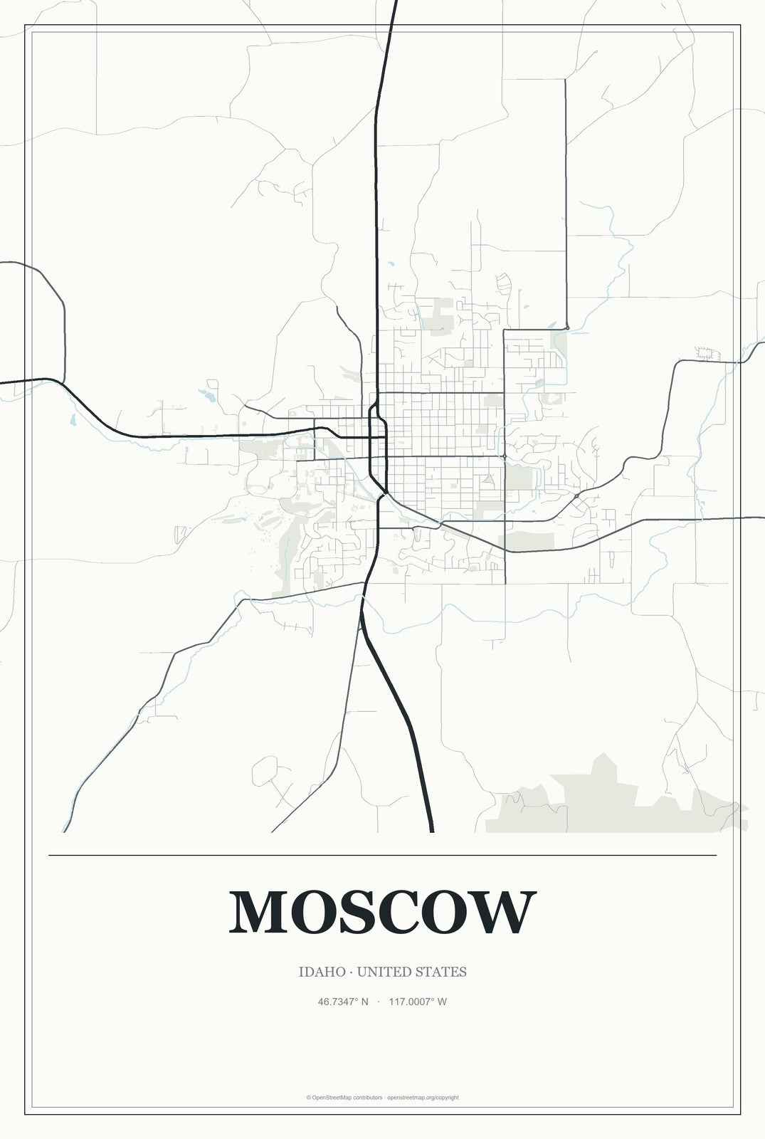 Moscow, Idaho City Map Aluminum Sign in Gallery Air style