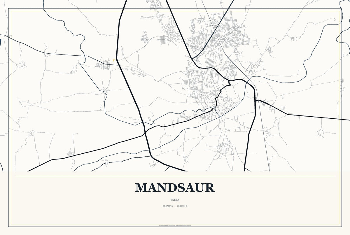 Mandsaur, India City Map Aluminum Sign in Citrine Modern style