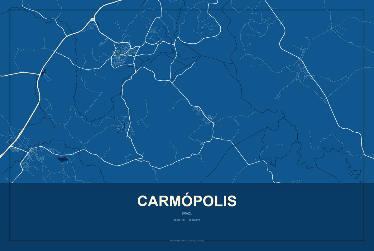Carmópolis, Brazil City Map Aluminum Sign in Harbor Cobalt style