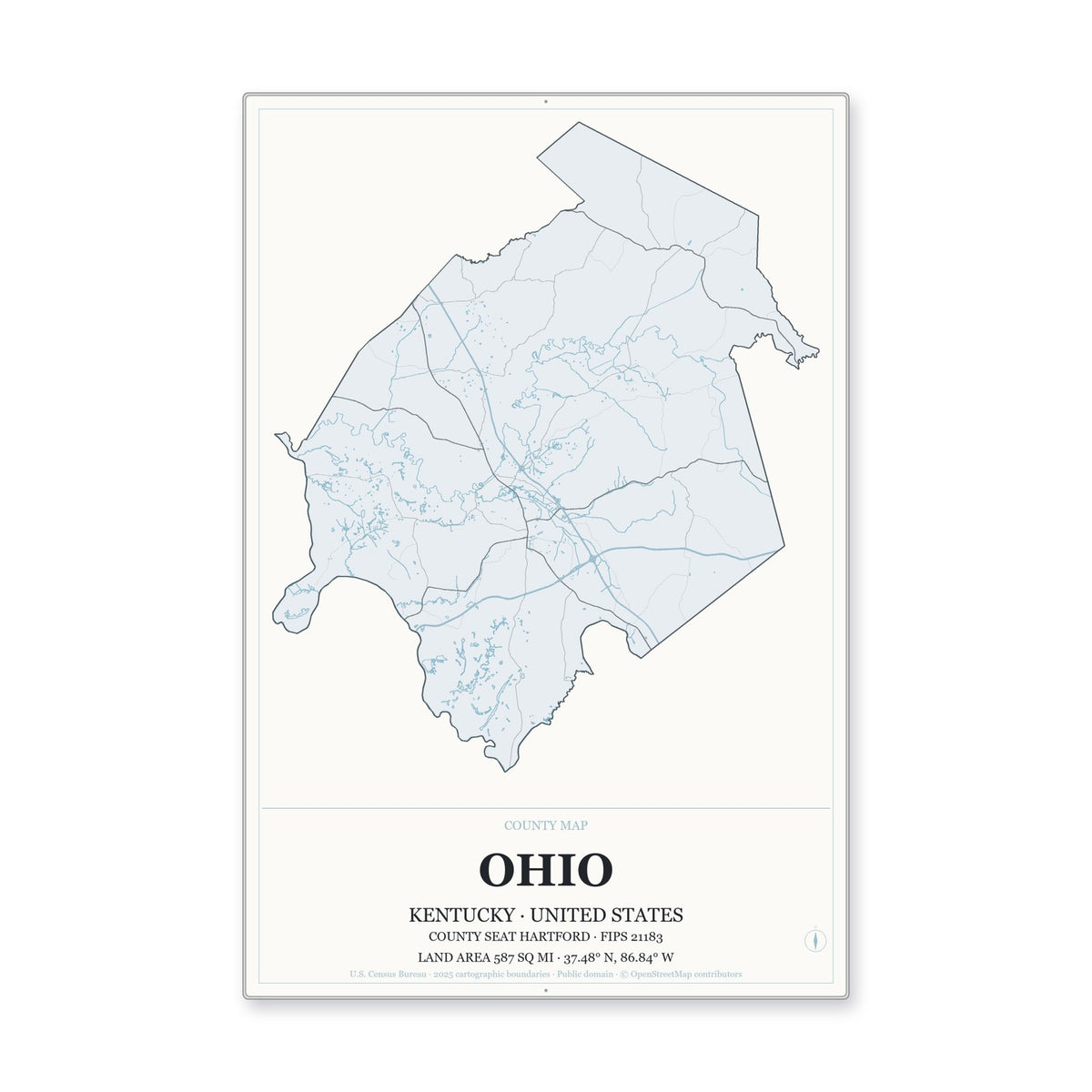 Ohio County, Kentucky Map Aluminum Sign in Gallery Air style