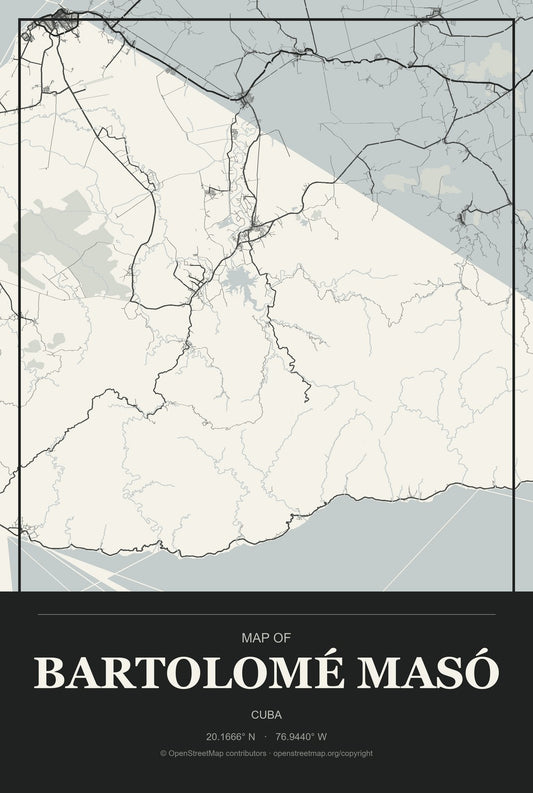 Bartolomé Masó, Cuba City Map Aluminum Sign in Museum Plaque style