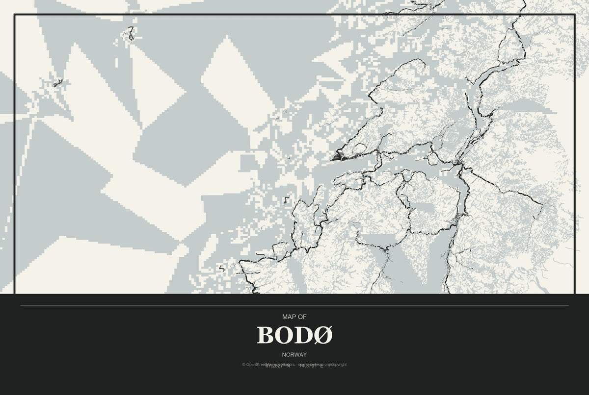 Bodø, Norway City Map Aluminum Sign in Museum Plaque style