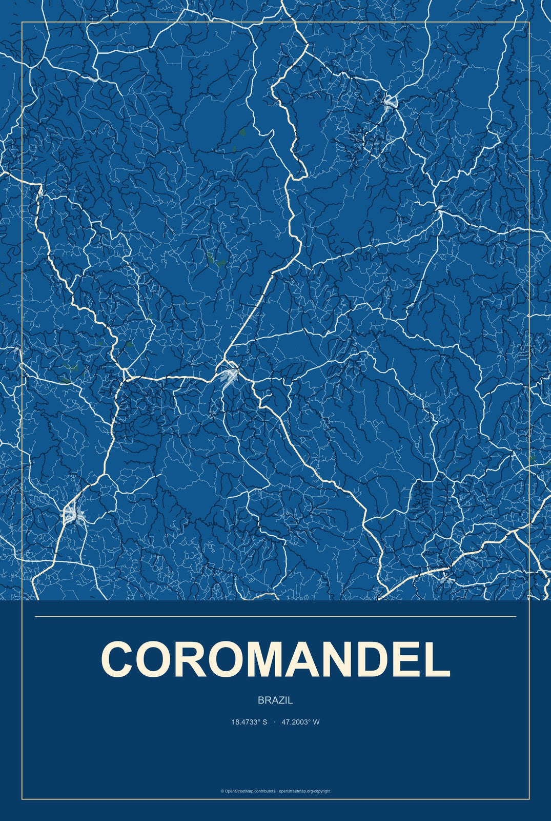 Coromandel, Brazil City Map Aluminum Sign in Harbor Cobalt style