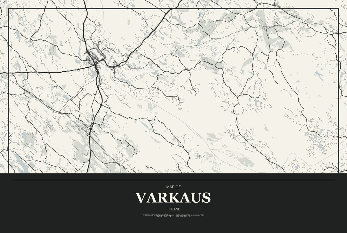 Varkaus, Finland City Map Aluminum Sign in Museum Plaque style
