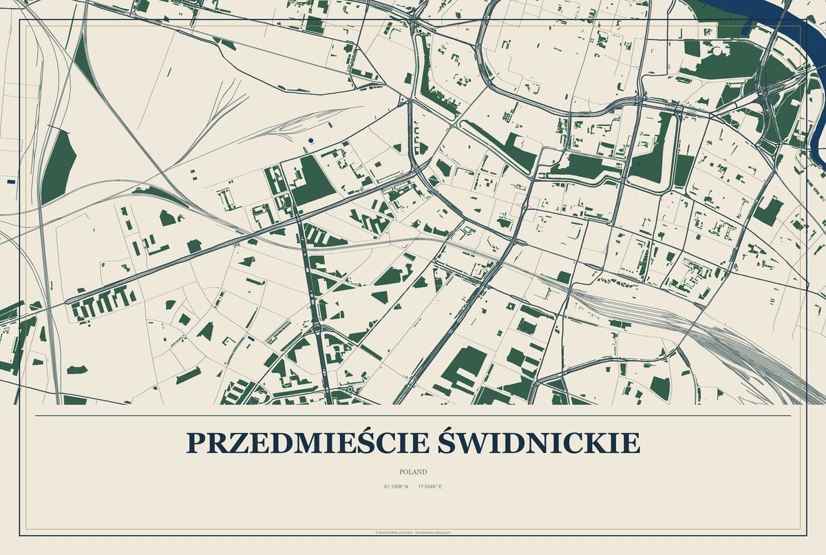 Przedmieście Świdnickie, Poland City Map Aluminum Sign in Coastal Cutout style