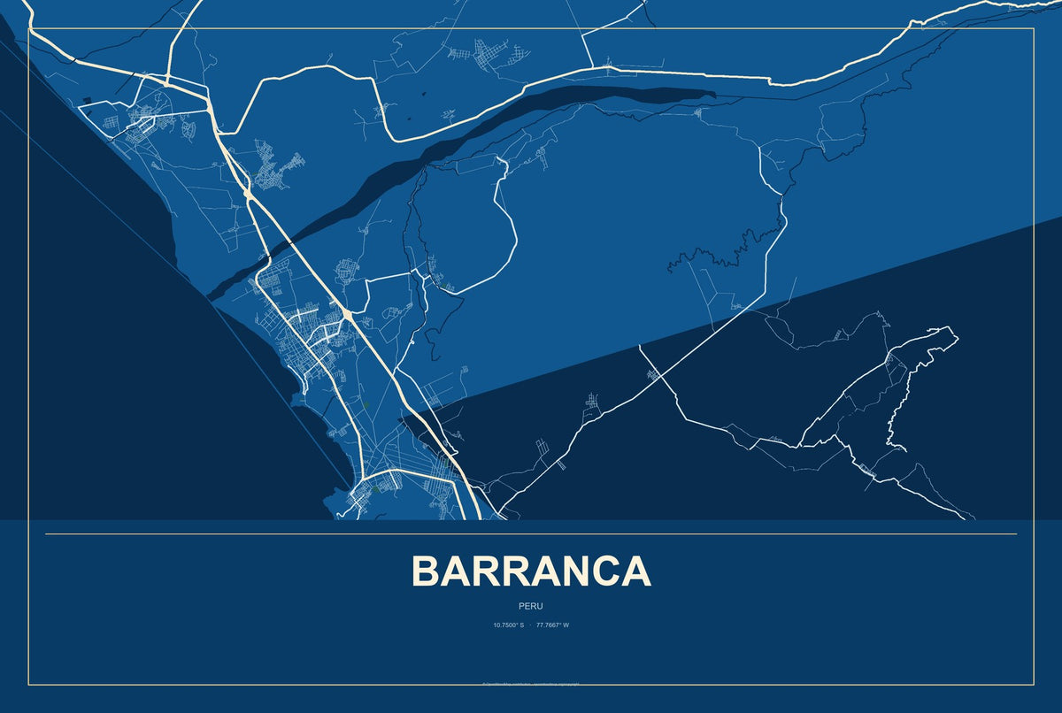 Barranca, Peru City Map Aluminum Sign in Harbor Cobalt style