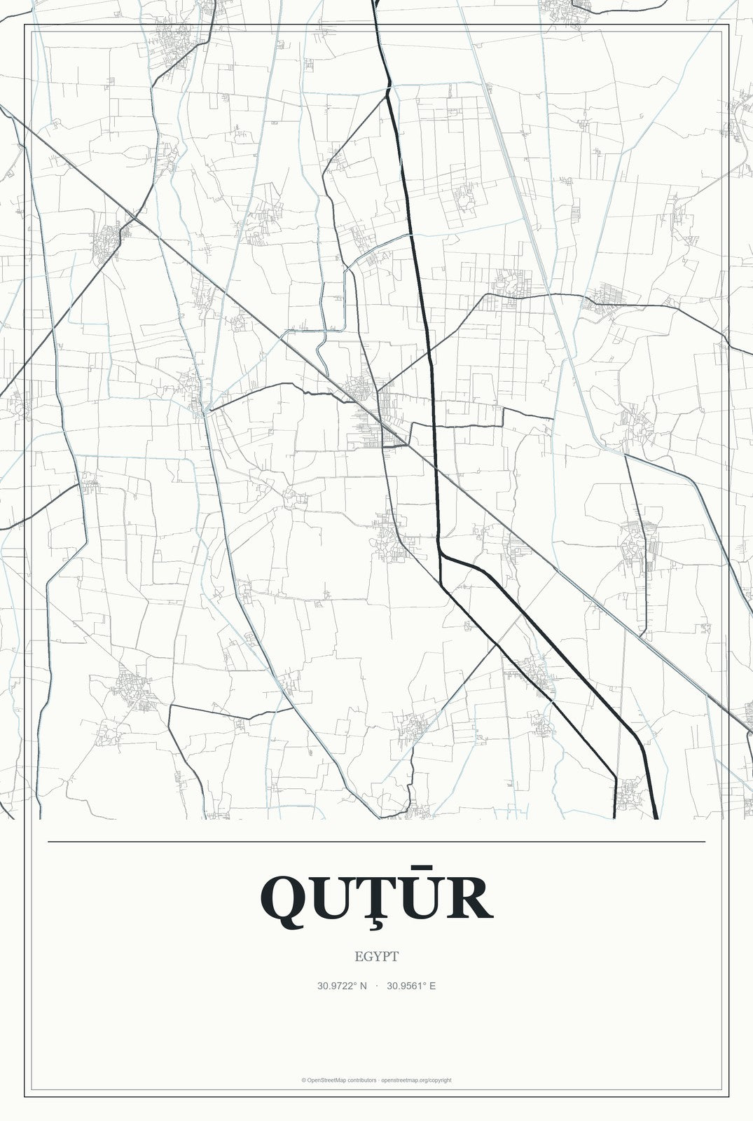 Quţūr, Egypt City Map Aluminum Sign in Gallery Air style