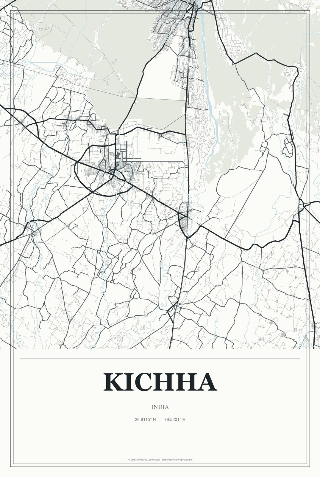 Kichha, India City Map Aluminum Sign in Gallery Air style