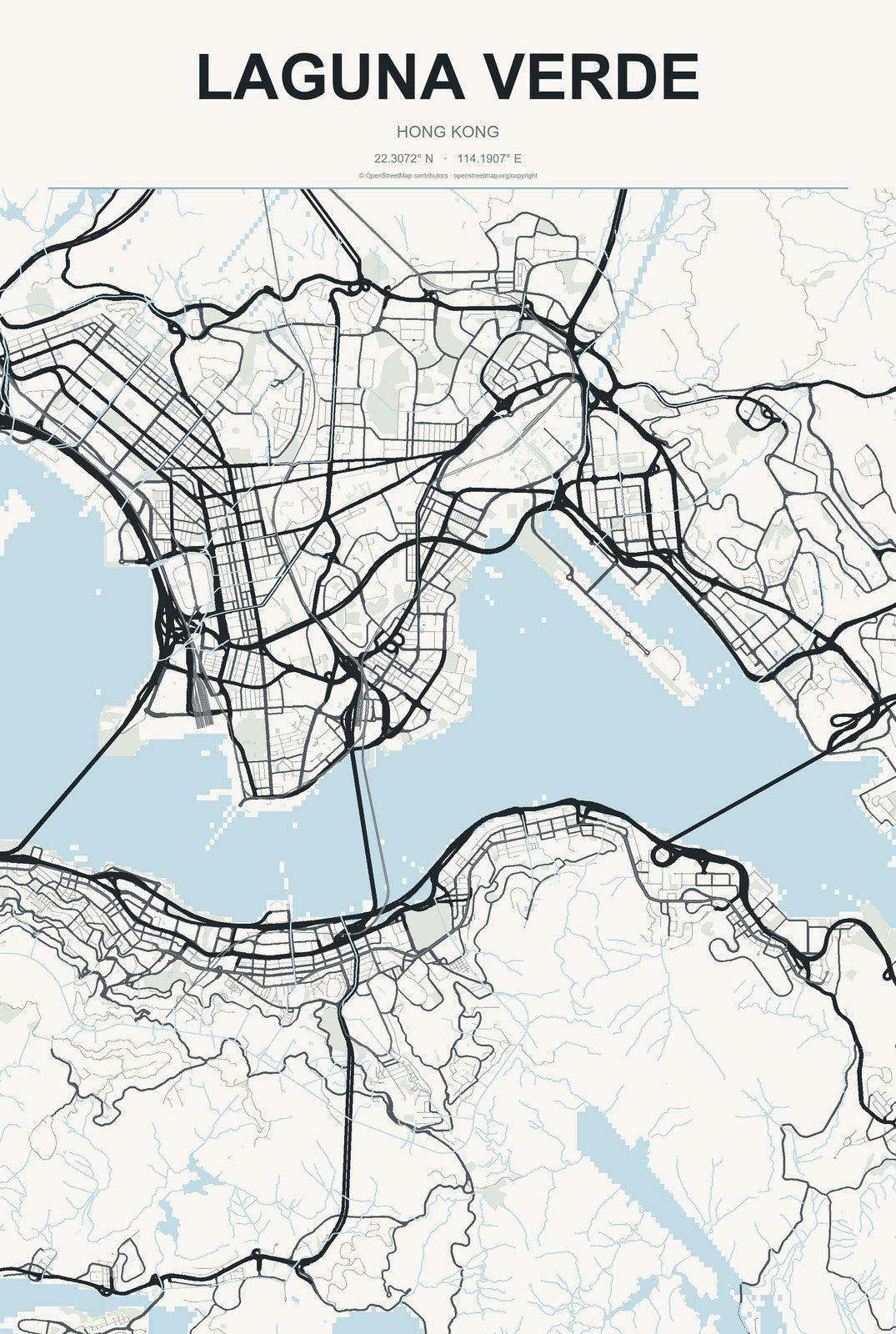 Laguna Verde, Hong Kong City Map Aluminum Sign in Headline Atlas style