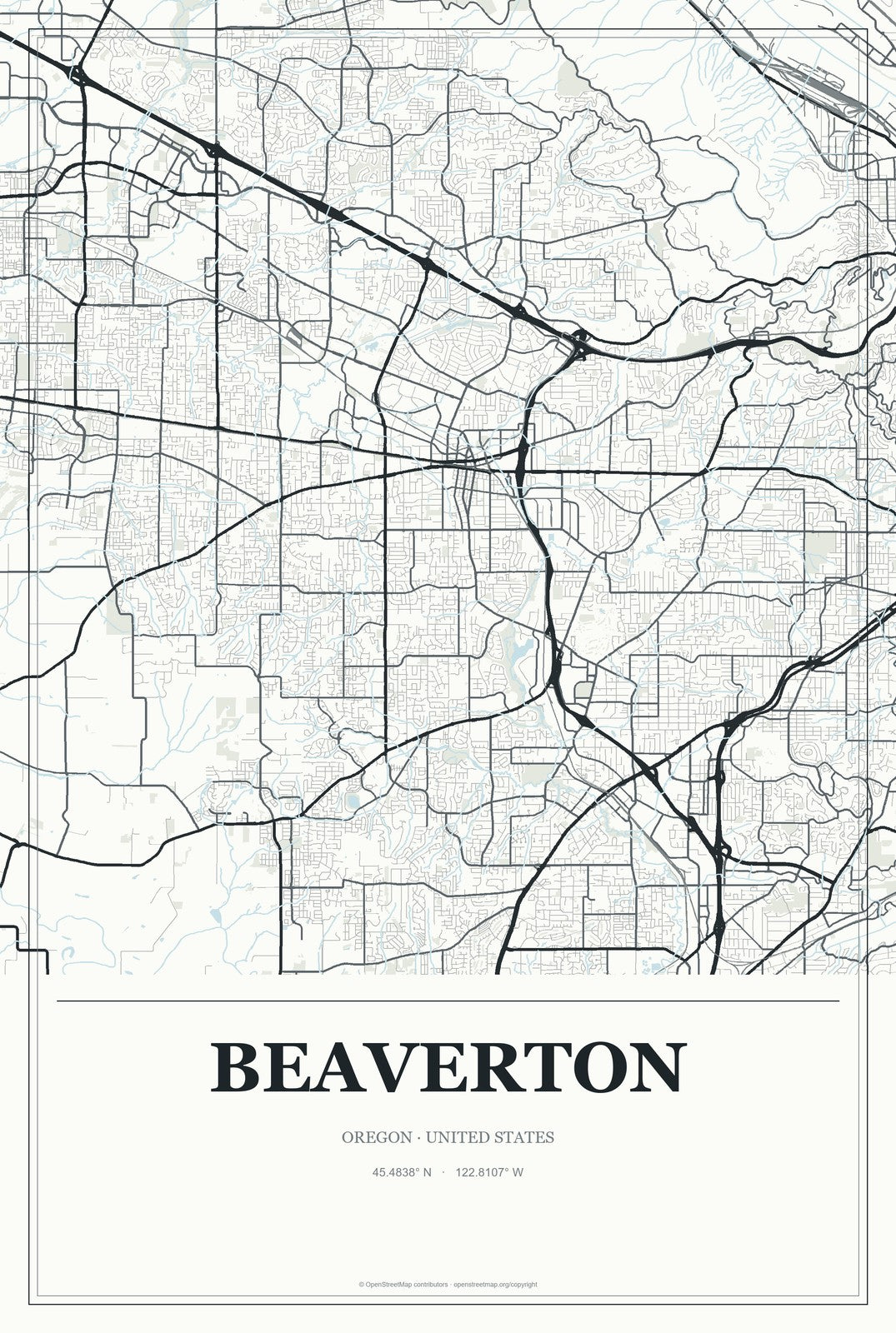 Beaverton, Oregon City Map Aluminum Sign in Gallery Air style