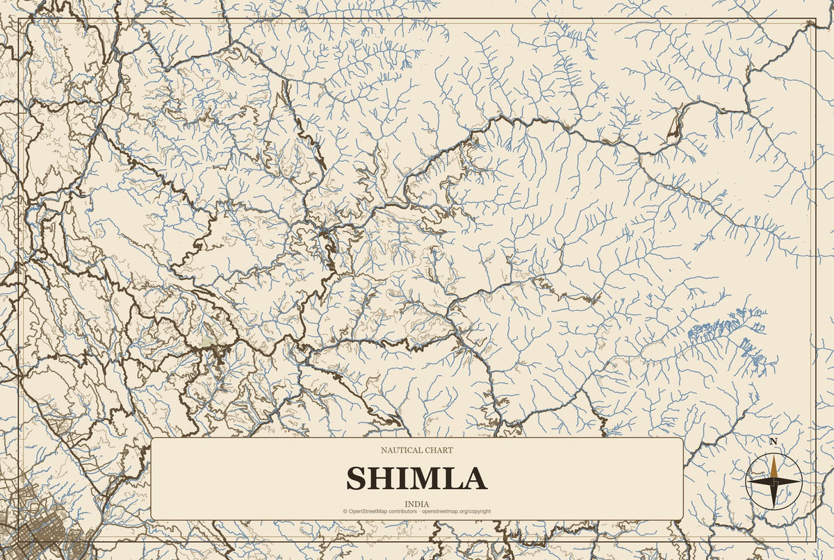 Shimla, India City Map Aluminum Sign in Heritage Nautical style