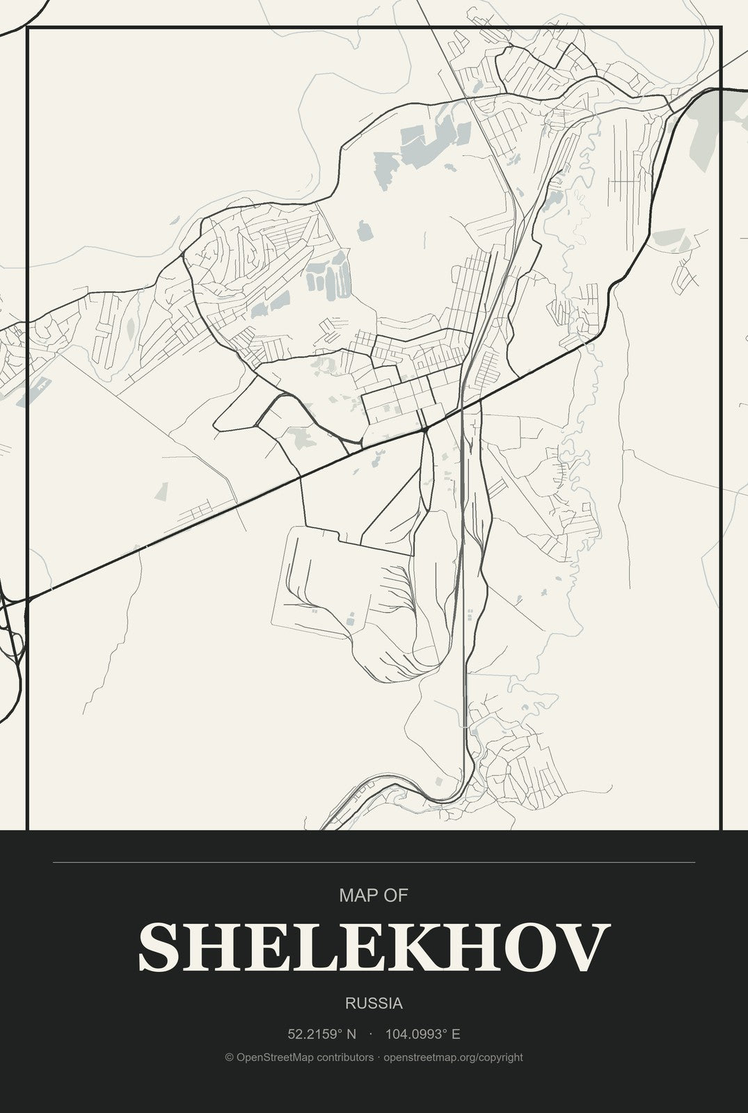 Shelekhov, Russia City Map Aluminum Sign in Museum Plaque style