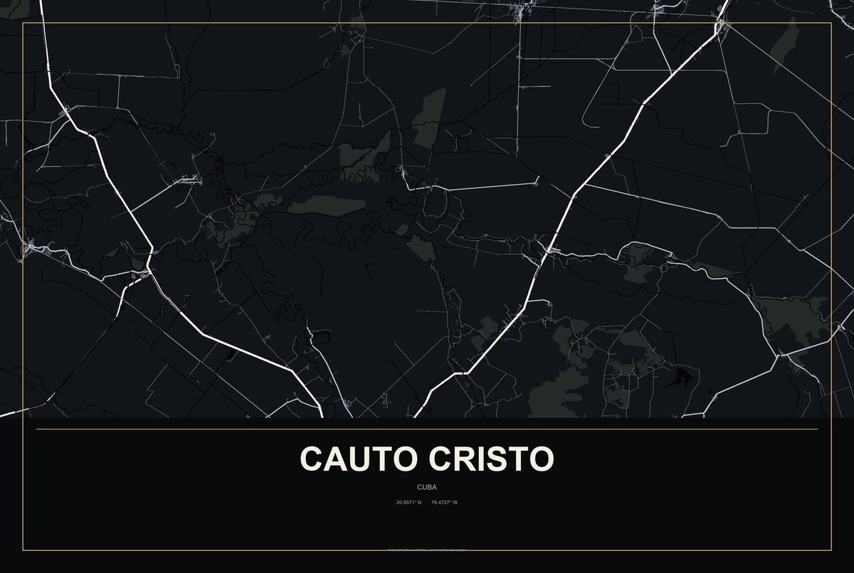 Cauto Cristo, Cuba City Map Aluminum Sign in Metropolitan Noir style