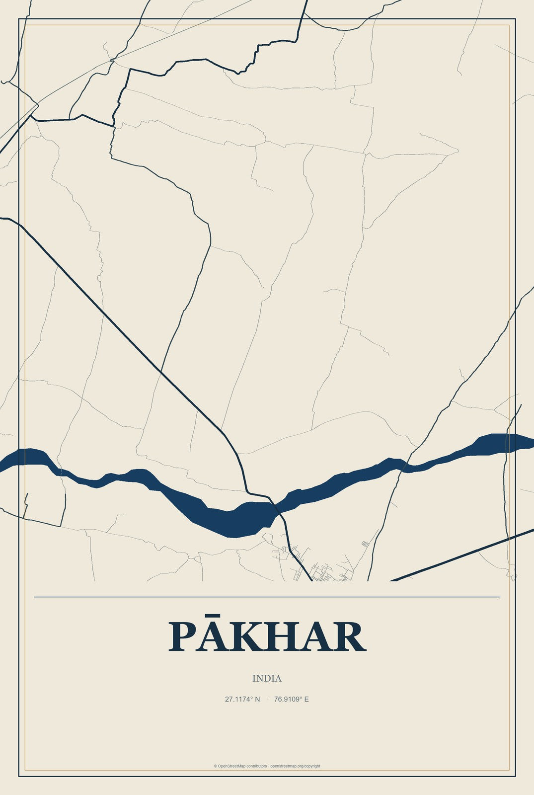 Pākhar, India City Map Aluminum Sign in Coastal Cutout style