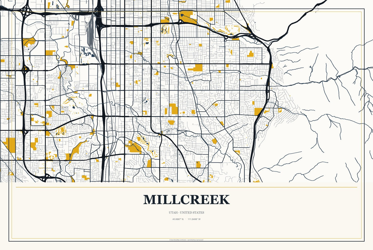 Millcreek, Utah City Map Aluminum Sign in Citrine Modern style